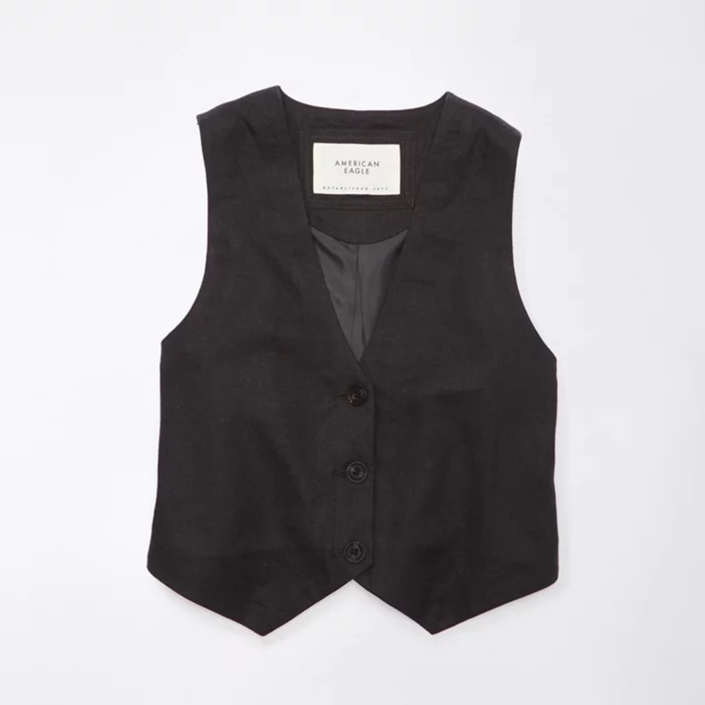 NWT American Eagle Linen Blend Vest Dark Grey Lg